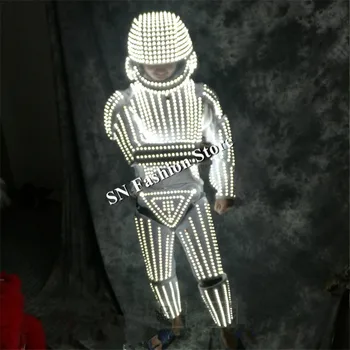 LZ38 LED šviesos kostiumai sportinių šokių robotas vyrų kostiumas led white šalmas led šarvai dj šokių dainininkas scenoje vilki led medžiaga rodo, baras