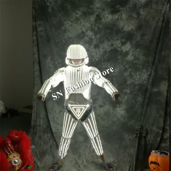 LZ38 LED šviesos kostiumai sportinių šokių robotas vyrų kostiumas led white šalmas led šarvai dj šokių dainininkas scenoje vilki led medžiaga rodo, baras