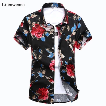 M-7XL Naujas Vasaros Mados Mens Marškinėliai Slim Fit Trumpą Rankovėmis Gėlių Shirt Mens Drabužių Tendencija Plius Dydis Mens Atsitiktinis Gėlių Marškiniai