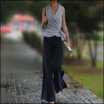M. vasarą naujų produktų sąraše, natūralaus pluošto, tencel, stilistas originalus moterų plataus kojomis kelnės