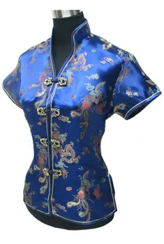 Mados Aukso Kinijos Lady Plonas Elegantiškas Palaidinė Trumpas Rankovėmis Marškinėliai Topai Naujovė Mygtukas Tango Tiktų S M L XL XXL XXXL