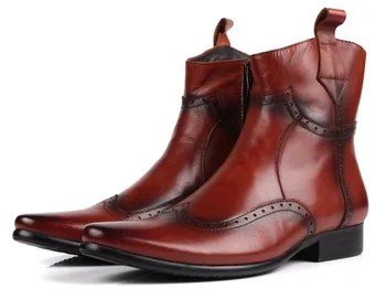 Mados juodas / rudas įdegis pažymėjo tne motociklo batai mens cowboy boots mens natūralios odos batai mens batai