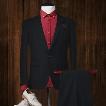 Mados klasikinis vyrų kostiumas vientisos spalvos atvartas single-breasted vyriški vestuvių suknelė ir verslo office paketą (striukė + kelnės)