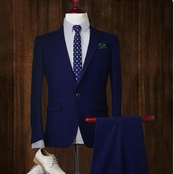Mados klasikinis vyrų kostiumas vientisos spalvos atvartas single-breasted vyriški vestuvių suknelė ir verslo office paketą (striukė + kelnės)