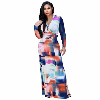 Mados Lankas 2018 M. Rudens Dress Moterų Plius dydis Spausdinti Sexy Ilga blusas Suknelės