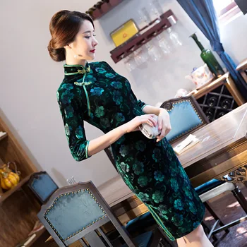 Mados Moterų Mini Cheongsam Naują Atvykimo Kinų Stiliaus Veliūras Suknelė Elegantiškas Qipao Vestidos Dydis S M L XL XXL XXXL 1Z5849