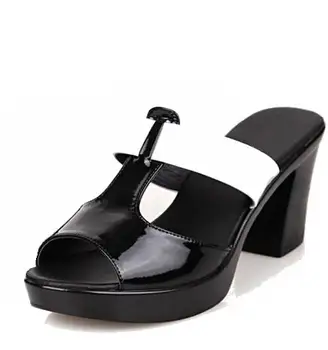 Mados Moterų sandalai, patogus geuine odos storio aukštakulniai moteriški laisvalaikio bateliai vasaros platforma sandalas plius dydis 35-42