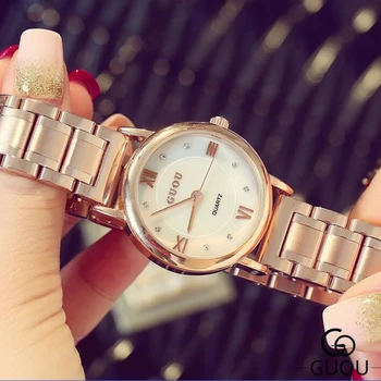 Mados Rose Gold moteriški Laikrodžiai GUOU Prekės Prabangūs Krištolo Riešo Žiūrėti Moterų Laikrodžiai Laikrodis Siųsti Relogio Feminino Reloj Mujer
