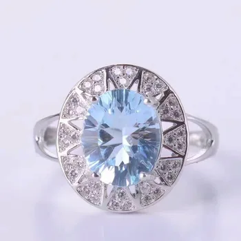Mados sidabras brangakmenio žiedas moters, 8*10 mm 4 ct gamtos dangus mėlynas topazas sidabro žiedas kietas 925 sidabro topazas žiedas romantiška dovana