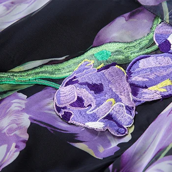 Mados Suknelė Vasarą, Pavasarį, Naujų Moterų 2017 Naujas Pusės Žibinto Rankovės Violetinės Gėlės Spausdinti Emrboidery-line Suknelė