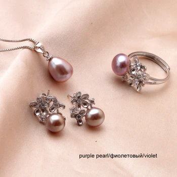 Mados vestuvių vestuvių gėlo vandens gėlės perlų papuošalų rinkiniai moterims, 925 sidabras, karšto pardavimo natūralių perlų papuošalų rinkiniai
