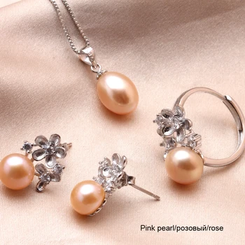Mados vestuvių vestuvių gėlo vandens gėlės perlų papuošalų rinkiniai moterims, 925 sidabras, karšto pardavimo natūralių perlų papuošalų rinkiniai