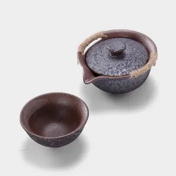 Malkomis Kūrenama Kanapių Virvė Keramikos Gaiwan & Teacup Gongfu Arbatos Patogu Keliauti Rinkinys