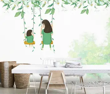 Mama ir Vaikas tapetai Sienos Nuotraukas padėkos Kūdikių Tapetai Žaliai Balti Tapetai, Vaikų Kambarys, Miegamajame Darbalaukio Sienų Freskomis