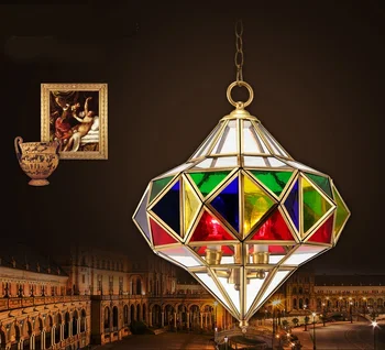 Marokas šviesos spalvos stiklo pakabukas lempa Pietryčių Arabija vario litavimo difuzinis Kava Tin lempa sietynas YA7277