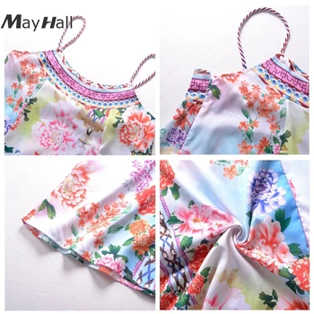 MAYHALL Gėlių Vasarą Šifono Bohemijos Maxi Suknelė Moterims Seksualus Paplūdimio Drabužiai Ilgos Suknelės Atostogų Vestido Skraiste Femme MH029