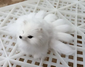 Mažas mielas modeliavimas white fox žaislas dervos&kailio devynių uodegų lapė lėlės dovana, apie 18x7.5cm 1403