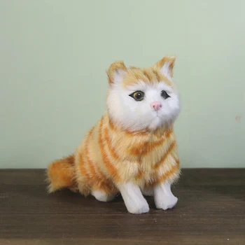 Mažas modeliavimas geltona katė žaislas polietileno&kailiai išreiškė katė lėlės dovana, apie 12x13x7cm 2356