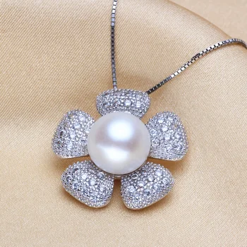 Mažas smilkalai, vėjo Cirkonis gėlių stilius S925 Sterlingas sidabro 10-11mm Natūralių perlų Pakabukas moterims, Nemokamas pristatymas