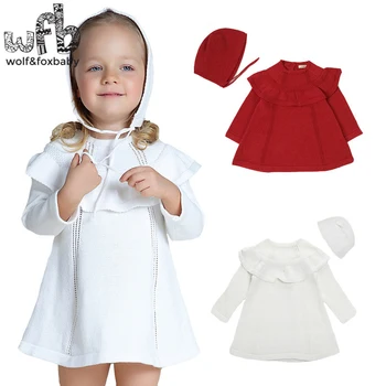 Mažmeninės prekybos 0-4years megzti suknelę medvilnės suknelė su gobtuvu kūdikiui, vaikams, vaikų Drabužiai, Kūdikių Drabužis, pavasarį, rudenį, rudenį, žiemą