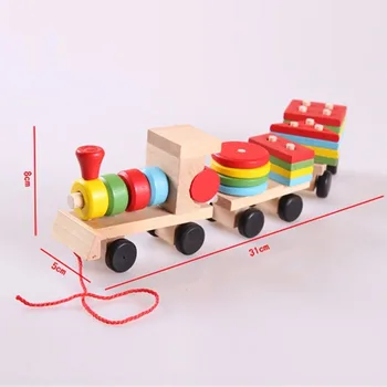 Mažųjų Medinių Traukinio Žaislų Vilkdami Tris Vežimo Geometrinės Formos Atitikimo Ikimokyklinio Ugdymo Traukinio Rinkinį M09