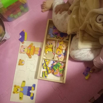 Mediniai Galvosūkiai Vaikams, Cartoon Lokys Persirengti Mediniai Galvosūkiai Montessori Ugdymo Suknelė Dėlionės Žaislas Berniukams, Mergaitėms