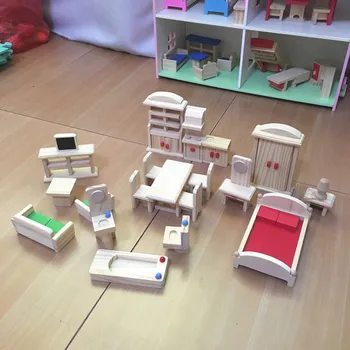 Mediniai Miniatiūriniai Baldai, Žaislai, rinkiniai lėlių namas lėlių namelio Baldai Apsimesti Žaisti žaislas Vaikams vaikų Švietimo merginų dovanos