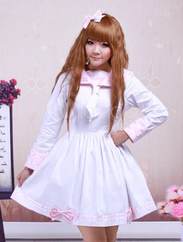 Medvilnės Rožinė Ir Balta Sailor Lankas Medvilnės Mokyklos Lolita Dress