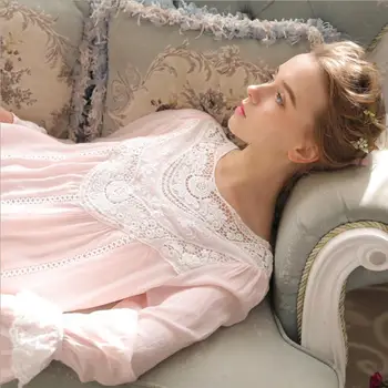 Medvilnės sleepwear 2018 m. pavasario mados Europos palace retro princesė miego suknelė super minkštas grožio deivė nėrinių sleepwear wj1985