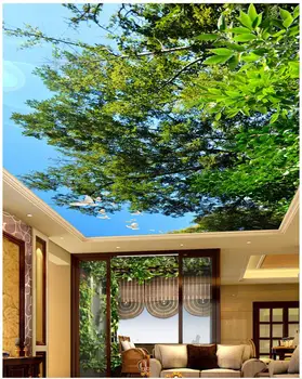 Medžiai, mėlynas dangus, baltos lubos 3d kambario tapetai kraštovaizdžio ribų 3d sienų freskomis tapetai Namų Puošybai