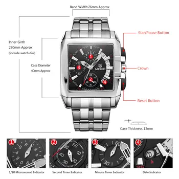 Megir verslo vyrų, kvarciniai laikrodžiai mados prekės ženklo chronograph laikrodis žmogui, plieno juostos vyrų kalendorius