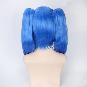 MekakuCity Dalyviai Enomoto Takane Cosplay Perukai Moterims, Vidutinio Ilgio Mėlyna Netikrą Plaukų Perukas su Dviem plaukai surišti į uodegą Anime Universalios
