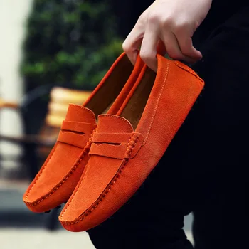 Men Casual Suede Leather Loafers Black Solid Leather Driving Moccasins Gommino Slip On Men Loafers Shoes Male Loafers Big Size