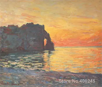 Meno aliejaus Tapybai už kambarį Etretat Uolos d Aval Saulėlydžio pateikė Claude Monet Rankomis dažyti Aukštos kokybės
