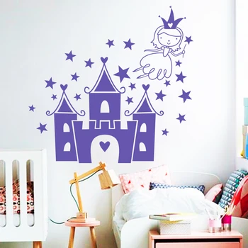 Meno dizaino namų puošybai princesė plaukioja pilis animacinių filmų siena lipdukas nuimamu gražus žvaigždės namų dekoro lipdukai vaikams