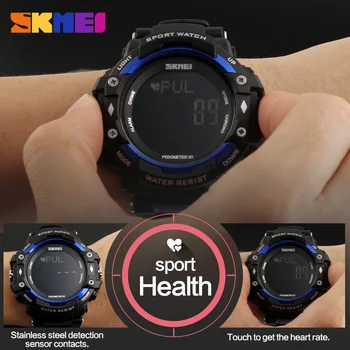 Mens Sporto, Sveikatos Laikrodžiai 3D Pedometer Širdies ritmo Monitorius Kalorijų Skaitiklis 50M atsparumas Vandeniui Skaitmeninis LED Mens Laikrodžius SKMEI