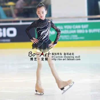 Mergaičių ledo čiuožimo suknelė juodos vaikai konkurencijos dailiojo čiuožimo suknelės užsakymą ledo drabužiai vaikas nemokamas pristatymas