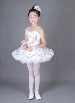 Mergina Plunksnų BallerinaTutu Kostiumas Vaikas Blizgančiais Baltas Gulbių Ežeras 