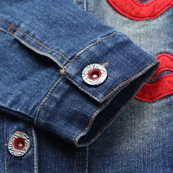 Merginos 2017 naują Pavasario rudenį Stiliaus Raudonų lūpų kaubojaus kostiumas vaikams laisvalaikio drabužių nustatyti Džinsinio striukė + Jean ziajać dviejų dalių džinsinio audinio rinkinys