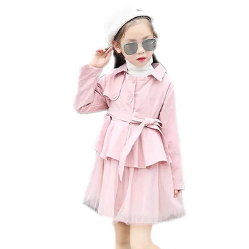 Merginos pavasario striukės mados 2018 naujų vaikai tranšėjos paltai kratinys akių striukės mergaičių kietas bowknot slim vaikus, drabužiai, 4-13T
