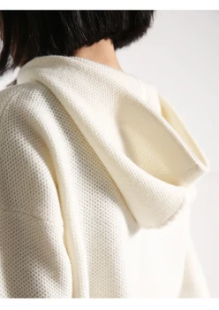 Merino vilnos trikotažo mados moterų nėriniai-up gobtuvu apykaklės megztinis kailis 