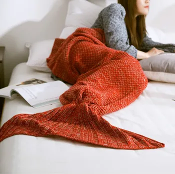 Mermaid Tail Blanket Adult Yarn Knitted Handmade Crochet Mermaid Blanket Kids Baby Throw Bed Wrap Soft Sleeping 3 Sizes 1PCS/Lot