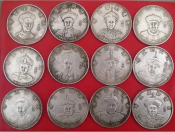 Metalo Amatų 12pc Kolekcija Kinijos Čing Dinastija 12 imperatorių senas sidabro moneta Respublikos gamyba NEMOKAMAS PRISTATYMAS