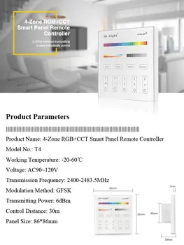Mi.Light T4 RGB+CCT 16Million colors led Touch Panel Full Color 4zones smart panel remote dimmer controller controler AC90-120V