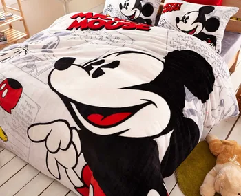 Mickey mouse šalikas patalynės komplektas flanelė antklode padengti 4pcs šiltas visiškai karalienė king size soft vaikų, suaugusiųjų miegamasis dekoro žiemos dovana