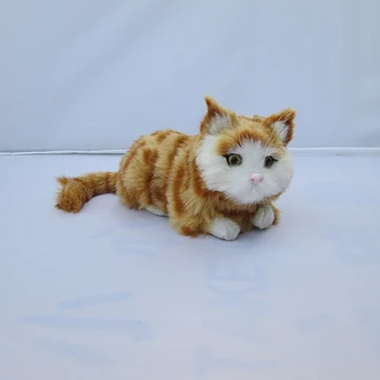 Mielas modeliavimas katė gyvas apvalios akys, geltona katė lėlė apie 16x8x9cm