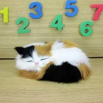 Mielas modeliavimas spalvinga katė plastikiniai&kailis puikus miega katė modelis dovana, apie 12x5x12cm a38