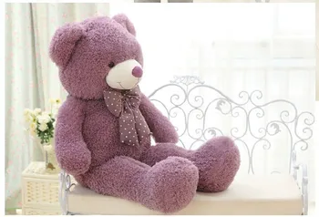 Mielas violetinis meškiukas lėlės saldainiai spalvos meškiukas su dėmių lankas pliušinis žaislas lėlės gimtadienio dovana, apie 100cm
