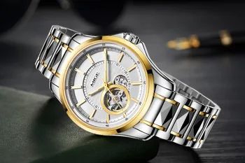 Mige 2017 Karšto Pardavimo Top Brand Mechaninė Žiūrėti Balto Aukso Volframo Watchband Japonija Automatinė Vandeniui Skeletas Lemans Laikrodžiai