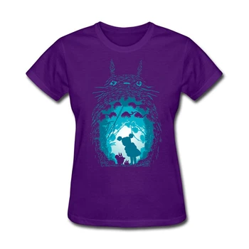 Miško Dvasių Moterų Kietas Tee Marškinėliai Mano Kaimynas Totoro LUNDI DE PAQUES Ekranas Spausdinti Tee Marškinėliai GF Komplektus, Aukštos Kokybės